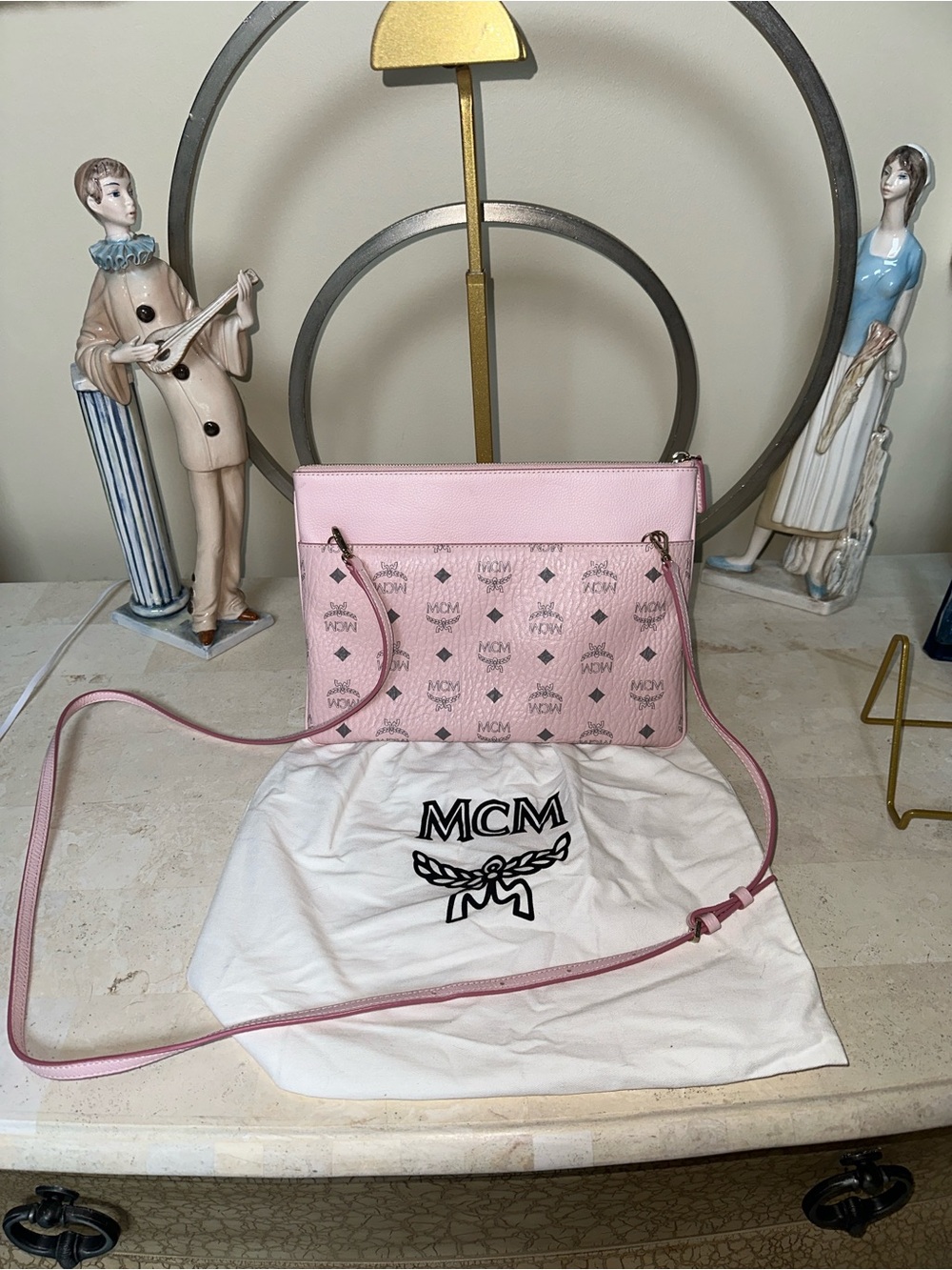MCM Pink Logo-Print Crossbody Bag
